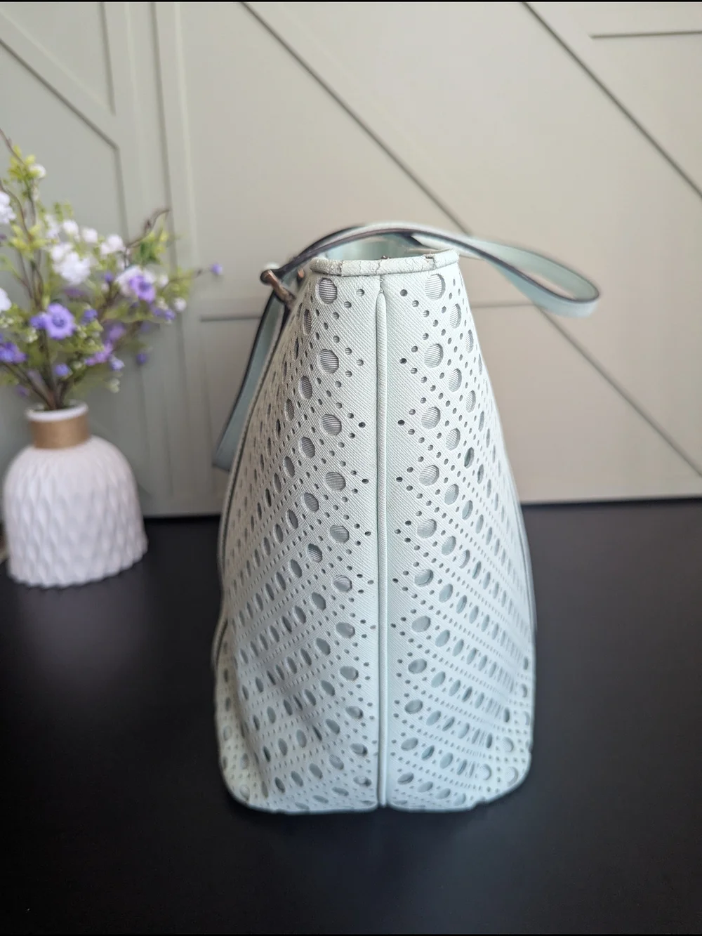 kate spade Light Blue Perforated Leather Tote